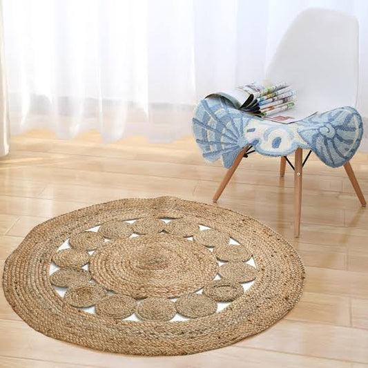 Hand Woven Carpet Rugs | Natural Braided Jute Door mat | Multi Round Circle Mat for Bedroom, Living Room, Dining Room, Yoga