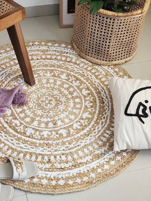 Brown & White Mandala Jute Design 400 GSM Pure Jute Bath Rug