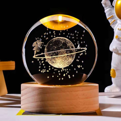 3D Galaxy Crystal Ball for Home Decor and for gifts for you sibling Night Lamp  (6 cm, Yellow, Warm Light)