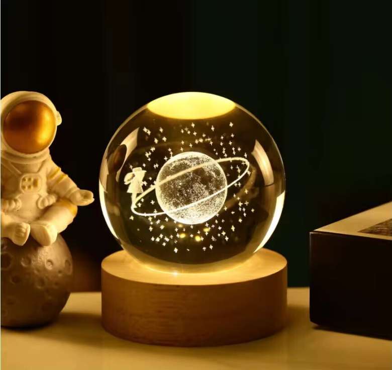 3D Galaxy Crystal Ball for Home Decor and for gifts for you sibling Night Lamp  (6 cm, Yellow, Warm Light)